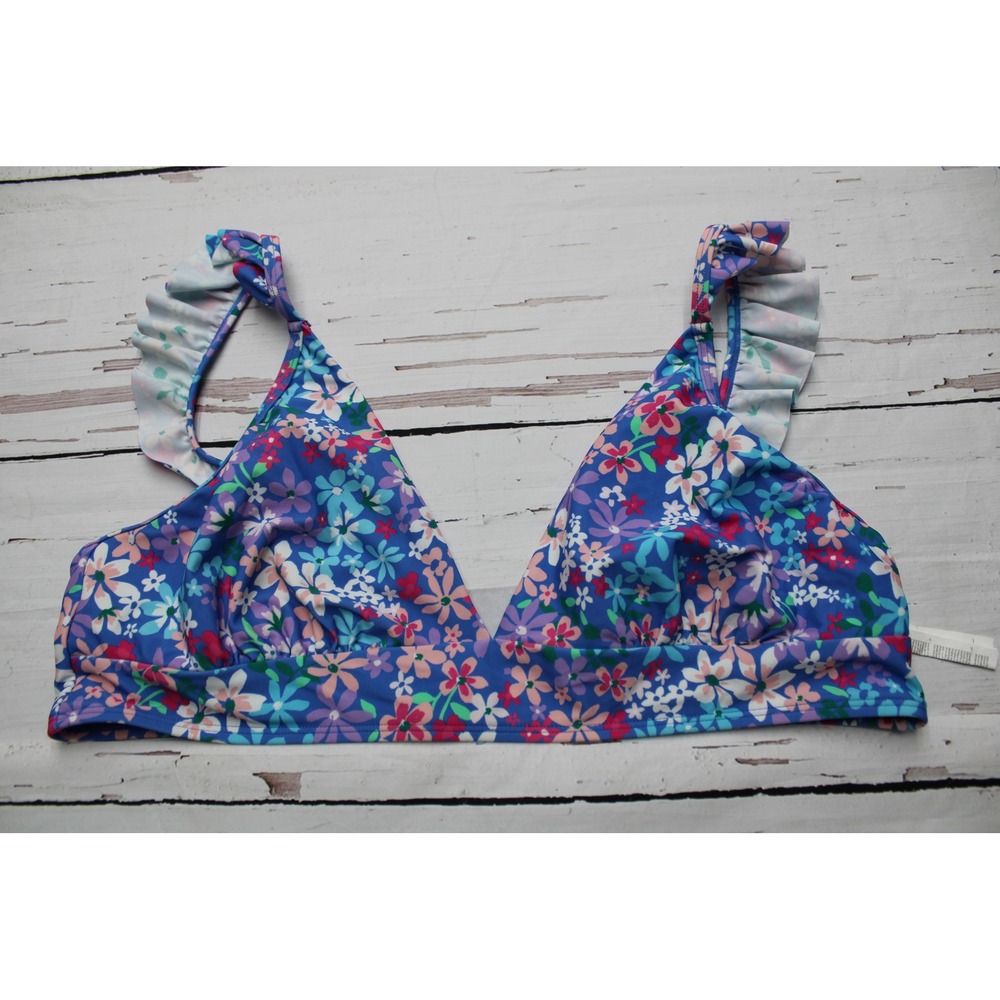 Cupshe Floral Ruffle‎ Bikini Top Blue Multicolor XL